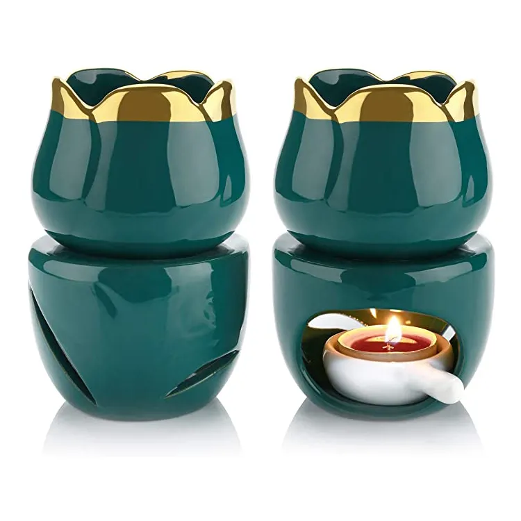 Verde smaltato personalizzato tealight aroma di olio di incenso bruciatore di incenso arabo ceramica