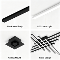 Plafonnier LED moderne, lampe de plafond noire linéaire géométrique, bande lumineuse créative pour salon et chambre à coucher