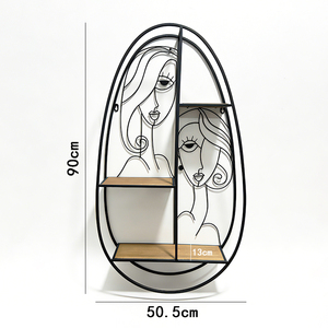 Étagère murale ovale en fer avec motif abstrait de visage, support mural à 3 niveaux pour pots de fleurs, pour salon et entrée - Product Image 5