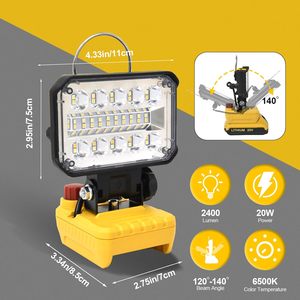 Cordless 18v 20v Battery Flashlight 20W 2000LM Portable <b>LED</b> Flood Work <b>Light</b> Lampe <b>Led</b> Compatible De Walt WD-8107 2000LM Portabl - Product Image 5