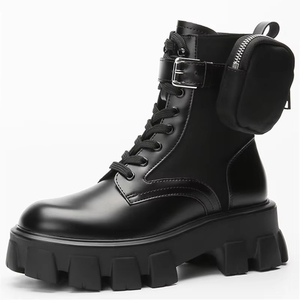 Sepatu bot kulit untuk wanita, sepatu bot hitam modis dengan lapisan kulit asli bersaku nyaman, grosir - Product Image 5