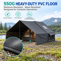 Tente gonflable moderne grise avec auvent étendu de 5,7 m, tente de glamping respirante en coton 210D, tente pneumatique imperméable pour complexe hôtelier