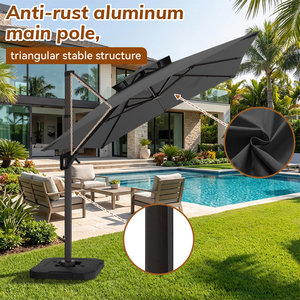 Sombrilla de Patio de Aluminio Negra de 9X12 Pies con Doble Toldo Impermeable Resistente al Viento con Inclinación Giratoria de 360 Grados para Sombrilla en Voladizo - Product Image 3