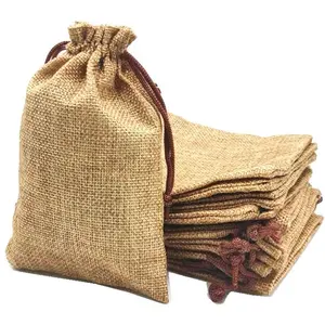 Custom logo natural small hemp linen jute drawstring bag promotional muslin plain jute pouch bag
