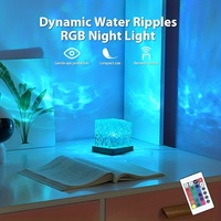 Proyector de Ondas de Agua LED, Carcasa Cuadrada de Acrílico Cristalino, Dispositivo de Luz Ambiental Recargable por USB para Escritorio