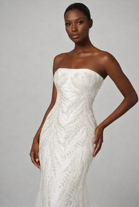 Vestido <span class=keywords><strong>de</strong></span> Novia Sirena Talla Grande Mumuleo, con Lentejuelas Brillantes y Perlas, Mangas Largas, Satén, Estilo Aso Ebi Árabe, para Novias - Product Image 3