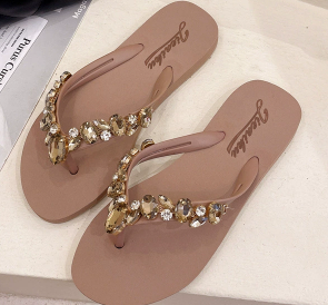 Sandalias de tacón plano de estilo coreano con estilo para mujer, zapatillas de playa con diamantes de imitación de vidrieras, nuevas <span class=keywords><strong>Chanclas</strong></span> de piedras de cristal a la moda - Product Image 3