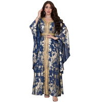 Nouvelle Arrivée 2026 – Robe Abaya Musulmane en Coton, Kaftan de Luxe Imprimé Feuille d'Or, Élégante avec Manches Évasées, Robe Longue Modeste pour l'Aïd