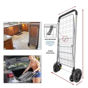 Folding Shopping Grocery Basket Large Metal Rolling Laundry Cart With Wheels
