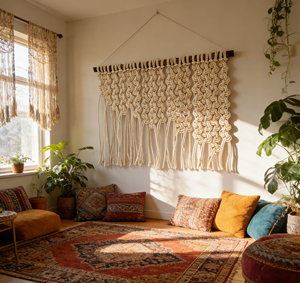 Tapisserie murale en <span class=keywords><strong>macramé</strong></span> à franges bohèmes, décoration artistique pour la maison, décoration pour chambre à coucher - Product Image 3