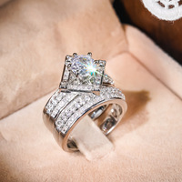 Mariage pour femmes 2 pièces ensemble éblouissant rond zircon cubique argent plaqué anneaux pour fiançailles de mariée CZ anneaux bijoux GJZ0971
