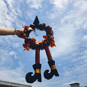 Guirnalda de Halloween para colgar en la puerta, decoración de sombrero de bruja con bola naranja, accesorios festivos para el hogar en interiores - Product Image 4