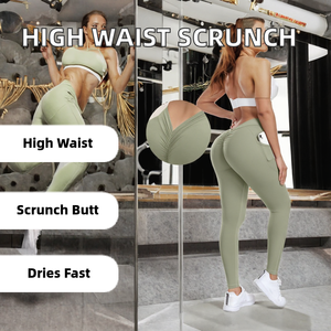 High Waist V Back Scrunch Butt Yoga <b>Leggings</b> Solid Full Length with Pocket Wholesale Rate OEM Custom Design <b>Cheap</b> Price - Product Image 2