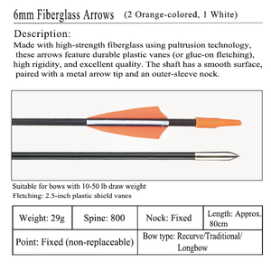 Nhà máy trực tiếp 6mm sợi thủy tinh đào tạo mũi tên với outsert mũi tên lời khuyên cho ngoài trời/lĩnh vực recurve thẳng kéo cung cho thể thao - Product Image 5