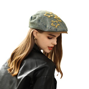 Nhật Bản Retro Denim Sao Về phía trước Hat Đối với Phụ Nữ Mùa Thu Mùa Đông Ngọt Ngào Mát Nóng Cô Gái Lớn Đầu Chu vi Đối với Đảng Câu Cá Trượt Tuyết - Product Image 1