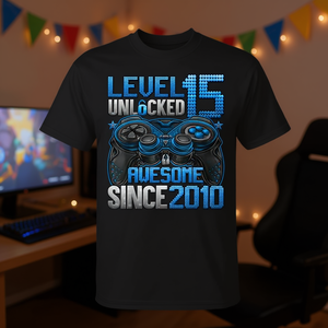 T-shirt débloqué niveau 15 pour garçons de 15 ans, cadeau d'anniversaire - Product Image 3