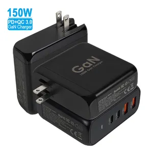 شاحن 150 واط VCOM GaN 2A2C PD QC 4.0 3.0 100 واط 65 واط محول طاقة USB C مزدوج شاحن جداري للسفر