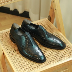 รองเท้าอ็อกซ์ฟอร์ดทรงเหลี่ยมสีดำ แต่งลายฉลุแบบ Brogue หนังแท้ทั้งคู่ ระบายอากาศได้ดี กันลื่น น้ำหนักเบา พื้นยาง - Product Image 2