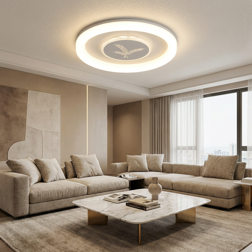 Creative Indoor Ceiling Lamp Elegant Wheat Pattern LED Lighting 3-Color Changeable for Master Bedroom Study Room Warm Fixture