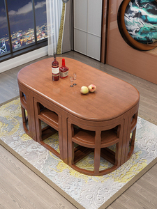 Bàn Ăn Bằng Gỗ Nguyên Khối Và Ghế Kết Hợp Đơn Giản Hiện Đại Trang Chủ Căn Hộ Nhỏ Tiết Kiệm Không Gian Bàn Ăn 1.3 Mét - Product Image 5