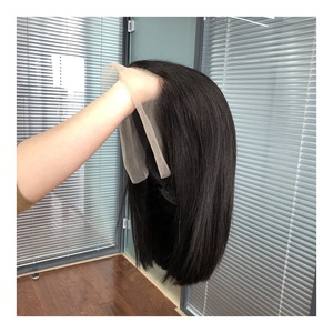 Pelucas Cortas Sin Pegamento de Cabello <span class=keywords><strong>Humano</strong></span> al por Mayor Lace Front 13*4 Pre-Depilada HD Transparente de Pelo Hindú Crudo Estilo Bob - Product Image 1