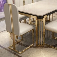 Ensemble de table et chaises de banquet de haute qualité, plateau en marbre durable, moderne, blanc, 6 places, solide, pour salle à manger et hôtel