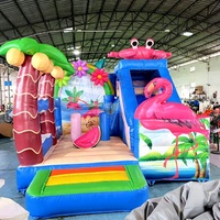Structure gonflable Flamingo avec toboggan et mur d'escalade pour location commerciale et événements