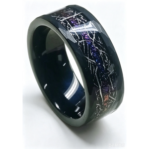 4mm Men and Women Ring Hammered Inlay <strong>Opal</strong> and Meteorite Black Plated Factory Directly Sell - Product Image 4
