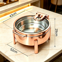 Miaocai Plat de service rond en acier inoxydable 304 et verre, avec système de fermeture douce, chauffe-plat de buffet 6L, alimentation hydraulique, pour traiteur, noir et or