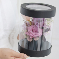 Emballage de Bouquet en plastique Transparent, boîte à fleurs cylindrique en PVC Transparent pour fleurs avec poignée de ruban