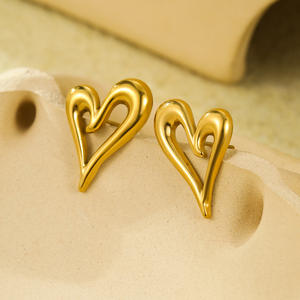 Stylish Gold <b>Heart</b> Earrings Sculpted Open-<b>Heart</b> <b>Shape</b> Fashion-Forward Studs for Women's Elegant Casual Outfits - Product Image 4