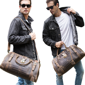 New Design Extra <b>Large</b> Luxury Brown Vintage Duffel Bag Alligator Pattern Genuine Leather Carry <b>Holdall</b> Capacity Drop Shipping - Product Image 1