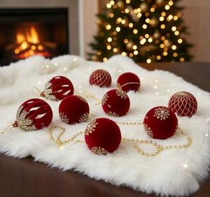 Boules de Noël de luxe personnalisées 2026, décorations de Noël, fournitures de décoration, 6 cm, 8 cm, 10 cm, boules de Noël en velours floqué rouge - Product Image 4