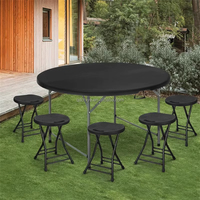 Table pliante ronde portable en plastique HDPE avec mécanisme de verrouillage et poignée, gain de place et durable