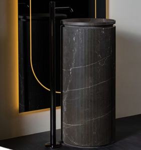 창조적 인 스타일 위생 도자기 열 성형 Rosso Levanto 돌 바닥 장착 독립형 분지 빨간 대리석 욕실 싱크 - Product Image 2