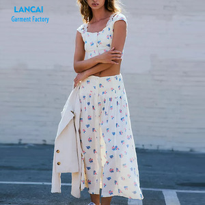 Conjuntos florales de verano para mujer, camisetas sin mangas sexis, vestido de falda larga con estampado largo, traje de playa, conjunto de dos piezas con cintura elástica para vacaciones - Product Image 1