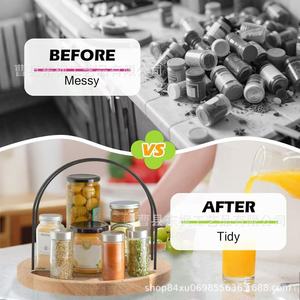 Wooden Condiment Rack With Handle Rotating Storage For Kitchen <b>Spice</b> <b>Jar</b> L Size Multi Purpose Portable - Product Image 1
