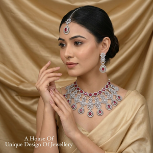 ชุดเครื่องประดับเจ้าสาวทองเหลืองประดับเพทายหรูหรา ชุบโรเดียม สร้อยคอพร้อมต่างหู สำหรับงานแต่งงานแบบอินเดีย ของขวัญสำหรับผู้หญิง สไตล์คลาสสิก - Product Image 1