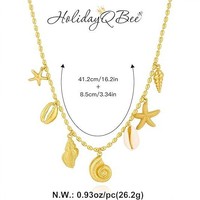 Collier de mode pour femme en cuivre, avec étoile de mer dorée, coquillage et pierre naturelle, style océan, pour soirée, été et plage