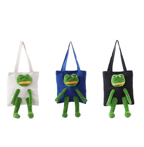 Cute Plush Green <strong>Frog</strong> Tote <strong>Bag</strong> Women's Canvas Zipper Shoulder Handbag Natural Canvas Student Tote <strong>Bag</strong> - Product Image 1