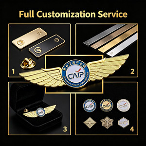 Badges de revers en alliage de zinc plaqué or 3D avec logo personnalisé, épingles en émail en forme d'aile pour uniformes d'aviation et cadeaux d'entreprise - Product Image 3