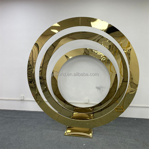 J04 8ft Tall Factory Price Indoor Shiny <strong>Gold</strong> Metal Arch Wedding <strong>Backdrop</strong> for Wedding Events Stage Hall Decoration - Product Image 6