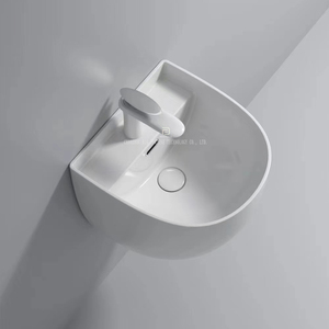 Ensemble de toilettes contemporaines avec cuvette à chasse d'eau et lavabo mural en céramique, chasse d'eau par gravité, toilettes monobloc rondes - Product Image 3