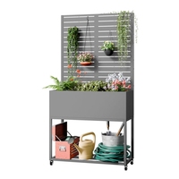 Jardinière multifonctionnelle sur mesure avec étagère de rangement pour bûches, treillis métallique à lattes, roulettes robustes et jardinière surélevée