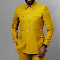 Costume Homme Vert Foncé 2 Pièces Col Montant Blazer Tissu de Costume Tissu Safari Veste Formelle pour Fête Mariage Marié