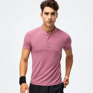 Camisa de spandex masculina, manga curta de poliéster, com secagem rápida, botão para baixo, para treinamento de golfe
