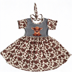 Robe pour filles en soie de lait imprimée OEM ODM, robe à volants florale de dessin animé pour tout-petits, robe sans manches ou à manches courtes - Product Image 4