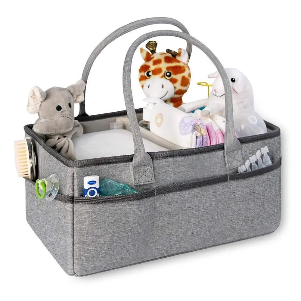 Waterproof Baby Changing Table and Car Organizer with Detachable Divider Polyester Diaper Caddy Bag