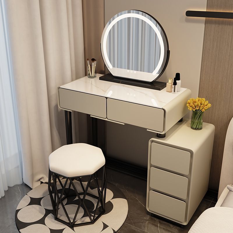 khaki gray 80cm table + mirror + diamond-shaped stool