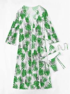 8Colors Ties Details Sexi Lady Basic Bikini Set Long <strong>Beach</strong> <strong>Kimono</strong> Print 3Pieces Set Swimwear - Product Image 5